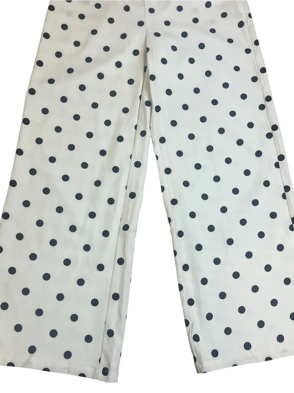 Fashion Nova White Wide-Leg Trouser Pants with Black Polka Dots Sz L